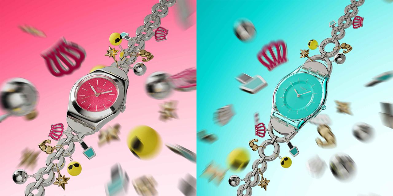 Swatch sort deux montres pour la Fête des mères et elles arrivent avec six charmes métalliques à accrocher au bracelet
